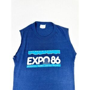 Vintage 1986 World Exposition Canada T-Shirt Blue Sleeveless Single Stitch